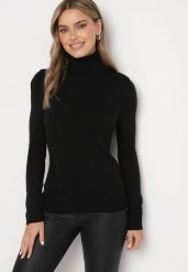 Czarny Klasyczny Golf Sortelia. Czarne swetry Born2be, m, bez wzorów, klasyczne, bez ramiączek. W wyprzedaży za 67.99 zł.