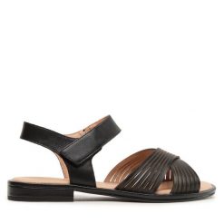 Sandały Caprice. Czarne sandały Caprice, bez wzorów, bez obcasa, na płaskiej podeszwie, bez zapięcia. Za 269.99 zł.