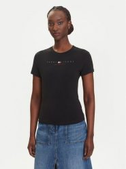 Tommy Jeans T-Shirt Linear DW0DW21422 Czarny Slim Fit. Czarne t-shirty Tommy Jeans, m, bez wzorów, z bawełny, bez kołnierzyka, bez ramiączek. Za 149.99 zł.