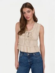 ONLY Bluzka Goa 15363693 Beżowy Regular Fit. Brązowe bluzki ONLY, m, bez wzorów, z wiskozy, bez kołnierzyka, bez ramiączek. Za 149.99 zł.