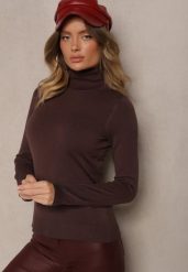 Brązowy Casualowy Golf z Wiskozą i Modalem Lannetora. Brązowe swetry Renee, z aplikacjami, z jeansu, biznesowe, bez ramiączek. W wyprzedaży za 39.99 zł.