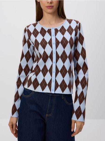 Wzorzysty kardigan - wielobarwny. Swetry Reserved, l, bez wzorów, z dzianiny, bez ramiączek. W wyprzedaży za 79.99 zł.