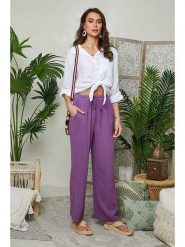 Le Monde du Lin Lniane spodnie w kolorze fioletowym rozmiar: 34/36. Różowe spodnie materiałowe Le Monde du Lin, bez wzorów, ze lnu, klasyczne, z standardowym stanem. Za 121.99 zł.