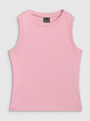 4F Top slim gładki damski - różowy S. Czerwone topy 4f, s, bez wzorów, z bawełny, klasyczne, bez kołnierzyka, bez ramiączek. Za 39.99 zł.