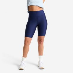 Legginsy fitness damskie Domyos krótkie. Niebieskie legginsy DOMYOS, bez wzorów, z elastanu, sportowe, krótkie. Za 39.98 zł.