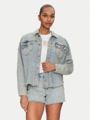 Guess Kurtka jeansowa W5GN90 D5LQ2 Niebieski Regular Fit. Niebieskie kurtki Guess, l, z aplikacjami, z bawełny, bez kaptura. Za 489.99 zł.