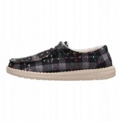 HEYDUDE Damskie Mokasyny Wendy Confetti Plaid Cozy. Czarne mokasyny Hey dude, bez wzorów, z materiału. Za 249.00 zł.