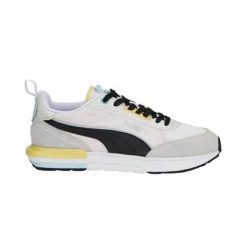 Buty do chodzenia damskie Puma R22. Białe buty treningowe Puma, bez wzorów, z gumy, bez zapięcia, trekkingowe. Za 237.99 zł.