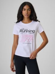 4F T-shirt slim z nadrukiem damski - biały L. Białe t-shirty 4f, l, bez wzorów, z bawełny, klasyczne, bez kołnierzyka, bez ramiączek. Za 59.99 zł.