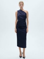 Mango Sukienka koktajlowa Safron 77069055 Granatowy Slim Fit. Niebieskie sukienki Mango, s, bez wzorów, z syntetyku, wizytowe, bez kołnierzyka, bez ramiączek. Za 119.99 zł.