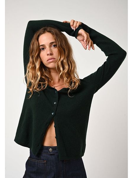 AUTHENTIC CASHMERE Kaszmirowy kardigan "Chalais" w kolorze ciemnozielonym rozmiar: L. Zielone swetry AUTHENTIC CASHMERE, l, bez wzorów, z kaszmiru, bez ramiączek. Za 347.99 zł.