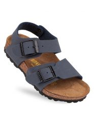 Birkenstock Sandały "NY" w kolorze granatowym rozmiar: 35. Niebieskie sandały Birkenstock, bez wzorów, klasyczne, z otwartym noskiem, bez obcasa, bez zapięcia. Za 146.63 zł.