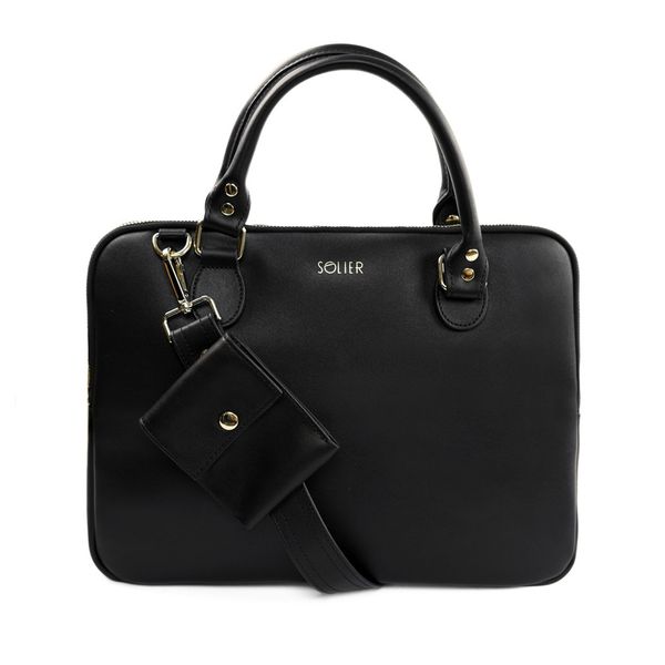 Torba skórzana na laptopa 13,3" SOLIER FL26 czarna. Czarne torby na laptopa Solier, bez wzorów, ze skóry, do ręki. Za 589.99 zł.