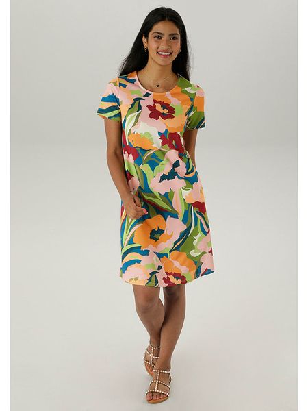 Aniston Sukienka ze wzorem rozmiar: 36. Sukienki Aniston, na co dzień, bez wzorów, bez kołnierzyka, bez ramiączek, mini, proste. Za 69.91 zł.