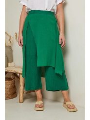 Curvy Lady Lniane spodnie w kolorze zielonym rozmiar: 44/46. Zielone spodnie materiałowe Curvy Lady, bez wzorów, ze lnu, klasyczne, z podwyższonym stanem. Za 122.95 zł.