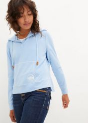 Bluza z kapturem. Niebieskie bluzy bonprix, bez wzorów, bez ramiączek, z kapturem. Za 89.99 zł.