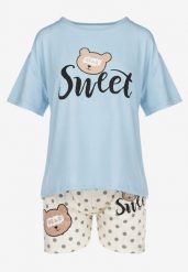 Niebieski 3-częściowy Komplet Piżamowy: T-shirt Szorty i Spodnie Nireshe. Niebieskie piżamy Renee, l, z aplikacjami, bez kołnierzyka, bez ramiączek. W wyprzedaży za 55.99 zł.