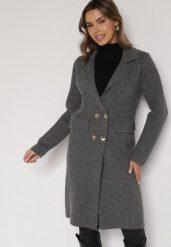 Szary Elegancki Długi Płaszcz Dwurzędowy Oritusa. Szare płaszcze Born2be, uniwersalny, bez wzorów, z jeansu, eleganckie, bez kaptura. Za 129.99 zł.