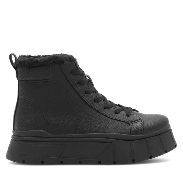 Trzewiki DeeZee. Czarne botki DeeZee, bez wzorów, bez obcasa, na płaskiej podeszwie, bez zapięcia. Za 199.99 zł.