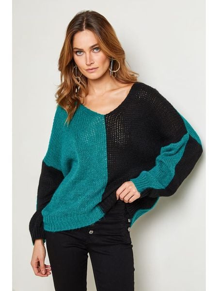 Joséfine Sweter "Josef" w kolorze turkusowo-czarnym rozmiar: L. Czarne swetry Joséfine, l, bez wzorów, bez ramiączek. Za 170.47 zł.