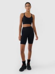 4F Legginsy kolarki bezszwowe treningowe damskie - czarne M/L. Czarne legginsy 4f, bez wzorów, z dzianiny, klasyczne, krótkie. W wyprzedaży za 99.99 zł.