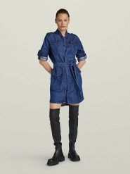 G-Star Sukienka dżinsowa w kolorze niebieskim rozmiar: XL. Niebieskie sukienki G-Star, xl, bez wzorów, z lyocellu, retro, bez kołnierzyka, bez ramiączek, mini. Za 351.59 zł.