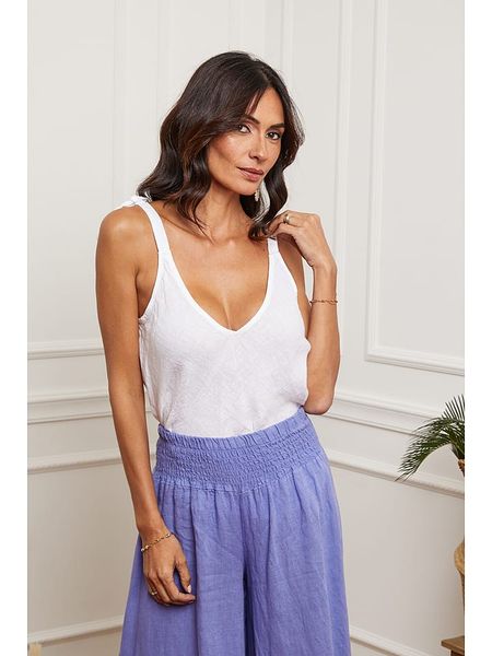 Fleur de Lin Lniany top "Filiale" w kolorze białym rozmiar: XL. Białe topy Fleur de Lin, xl, bez wzorów, ze lnu, bez kołnierzyka, bez ramiączek. Za 91.99 zł.