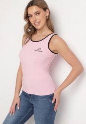 Różowy Wiskozowy Top Ozdobiony Nadrukiem Amovara. Czerwone topy Born2be, m, bez wzorów, z jeansu, bez kołnierzyka, bez ramiączek. Za 49.99 zł.