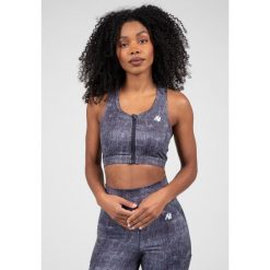 Biustonosz sportowy damski Camilla Zip-Front. Niebieskie biustonosze sportowe GORILLA WEAR, bez wzorów, do biegania. Za 192.00 zł.