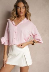 Różowa Koszula Ozdobiona Kwiatami 3DTenisela. Czerwone koszule Renee, bez wzorów, z jeansu, klasyczne, bez kołnierzyka, bez ramiączek. W wyprzedaży za 63.99 zł.