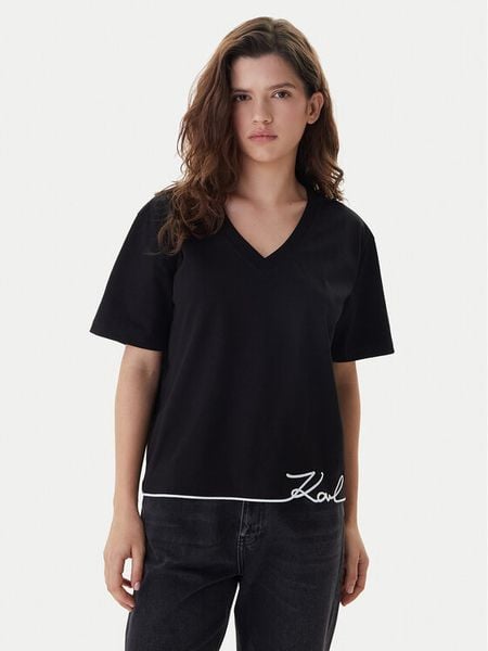KARL LAGERFELD T-Shirt B1W17031 Czarny Relaxed Fit. Czarne t-shirty KARL LAGERFELD, m, bez wzorów, z bawełny, bez kołnierzyka, bez ramiączek. Za 429.99 zł.