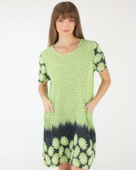 SUKIENKA W KROPKI I KWIATKI. Zielone sukienki Unisono, s, bez wzorów, z bawełny, bez kołnierzyka, bez ramiączek, mini. Za 139.00 zł.
