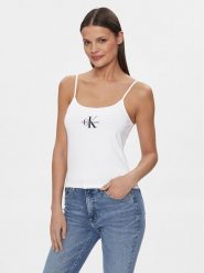 Calvin Klein Jeans Top Monologo J20J223105 Biały Slim Fit. Białe topy Calvin Klein Jeans, xxs, bez wzorów, z bawełny, bez kołnierzyka, bez ramiączek. Za 89.99 zł.
