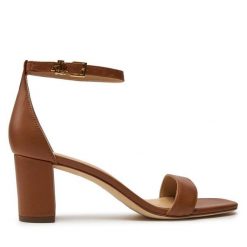 Sandały LAUREN RALPH LAUREN. Brązowe sandały Lauren Ralph Lauren, bez wzorów, bez obcasa, na słupku, bez zapięcia. Za 469.99 zł.