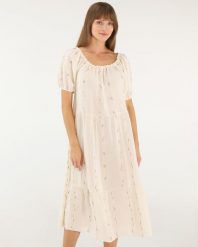 Beżowa sukienka z lnem. Brązowe sukienki Unisono, l, bez wzorów, z bawełny, bez kołnierzyka, bez ramiączek, mini. Za 229.00 zł.