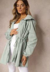 Jasnozielona Kurtka w Stylu Parki Wiązana w Pasie Nevithia. Zielone kurtki Renee, l, bez wzorów, z jeansu, eleganckie, bez kaptura. W wyprzedaży za 97.49 zł.