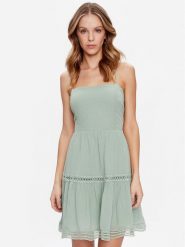 Guess Sukienka letnia Safa W3GK0M WEID0 Zielony Regular Fit. Zielone sukienki Guess, na co dzień, m, z aplikacjami, z bawełny, bez kołnierzyka, bez ramiączek, proste. Za 439.99 zł.