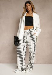 Czarno-Białe Spodnie z Wiskozą o Szerokim Kroju High Waist w Paski Bormio. Czarne jeansy Renee, bez wzorów, z jeansu, z podwyższonym stanem. W wyprzedaży za 47.99 zł.