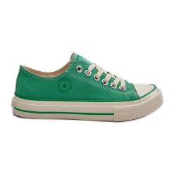 Niskie Trampki Damskie Big Star NN274268 Zielone. Zielone trampki bez wzorów, z gumy, eleganckie, bez zapięcia. Za 180.71 zł.