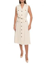 Calvin Klein Sukienka w kolorze beżowym rozmiar: 38. Brązowe sukienki Calvin Klein, bez wzorów, bez kołnierzyka, bez ramiączek, midi. Za 265.39 zł.