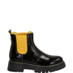 SKÓRZANE WORKERY 0108307 BLACK-YE. Czarne botki Venezia, bez wzorów, ze skóry, bez obcasa, bez zapięcia. Za 319.00 zł.