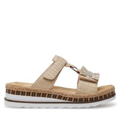 Klapki Rieker. Brązowe klapki Rieker, bez wzorów, bez obcasa, bez zapięcia. Za 309.99 zł.
