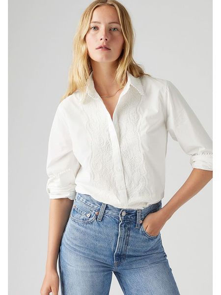 Levi's Bluzka w kolorze kremowym rozmiar: L. Brązowe bluzki Levi's, l, bez wzorów, z bawełny, bez kołnierzyka, bez ramiączek. Za 152.98 zł.