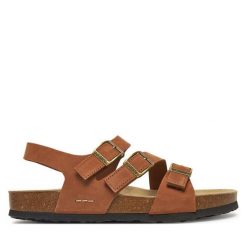 Sandały Josef Seibel. Brązowe sandały Josef Seibel, bez wzorów, bez obcasa, na płaskiej podeszwie, bez zapięcia. Za 309.99 zł.