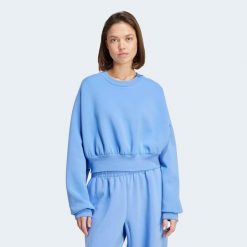 Szeroka bluza ADIDAS ALL SZN. Niebieskie bluzy bez kaptura adidas, s, bez wzorów, z bawełny, bez kaptura. Za 289.99 zł.