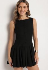 Czarna Sukienka z Plisowanym Dołem Tunelia. Czarne sukienki Born2be, na co dzień, m, bez wzorów, eleganckie, bez kołnierzyka, bez ramiączek, mini, plisowane. W wyprzedaży za 84.99 zł.