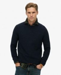 Superdry Lekki sweter teksturowany z bawełny – Relaxed fit. Niebieskie swetry Superdry, m, z aplikacjami, z bawełny, klasyczne, bez ramiączek. Za 344.20 zł.