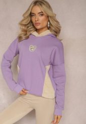 Jasnofioletowa Bluza z Bawełny z Ozdobną Naszywką z Misiem i Polarowym Kapturem Hecatia. Fioletowe bluzy Renee, z aplikacjami, z bawełny, z kapturem. W wyprzedaży za 87.99 zł.
