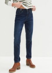 Dżinsy Boyfriend Mid Waist, ze stretchem. Niebieskie jeansy bonprix, bez wzorów, z jeansu. Za 114.99 zł.