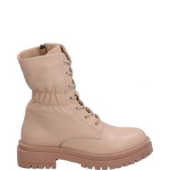 SZNUROWANE BOTKI 3879450S PUDRA. Botki Venezia, bez wzorów, ze skóry, bez obcasa, bez zapięcia. Za 259.00 zł.
